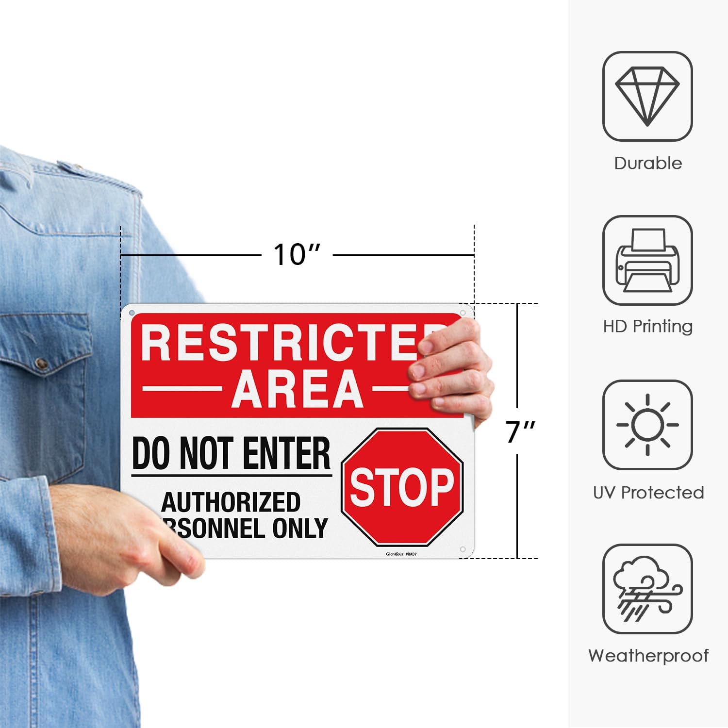 GicnKeuz "Restricted Area - Do Not Enter, Authorized Personnel Only" Metal Signs, 10 x 7 Inches Reflective Aluminum Signs, Fade Resistant/Waterproof, Easy to Install, Outdoor Use (2-Pack)