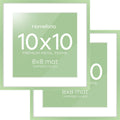 Homeforia 10x10 Picture Frame Sage Green, High End Metal 10 by 10 Square Frames with Mat 8 x 8 Photo, 10by10 Poster Frame Matted to 8x8 Art, Wall or Tabletop Frames, Tempered Glass, Wall Kit, Set of 2