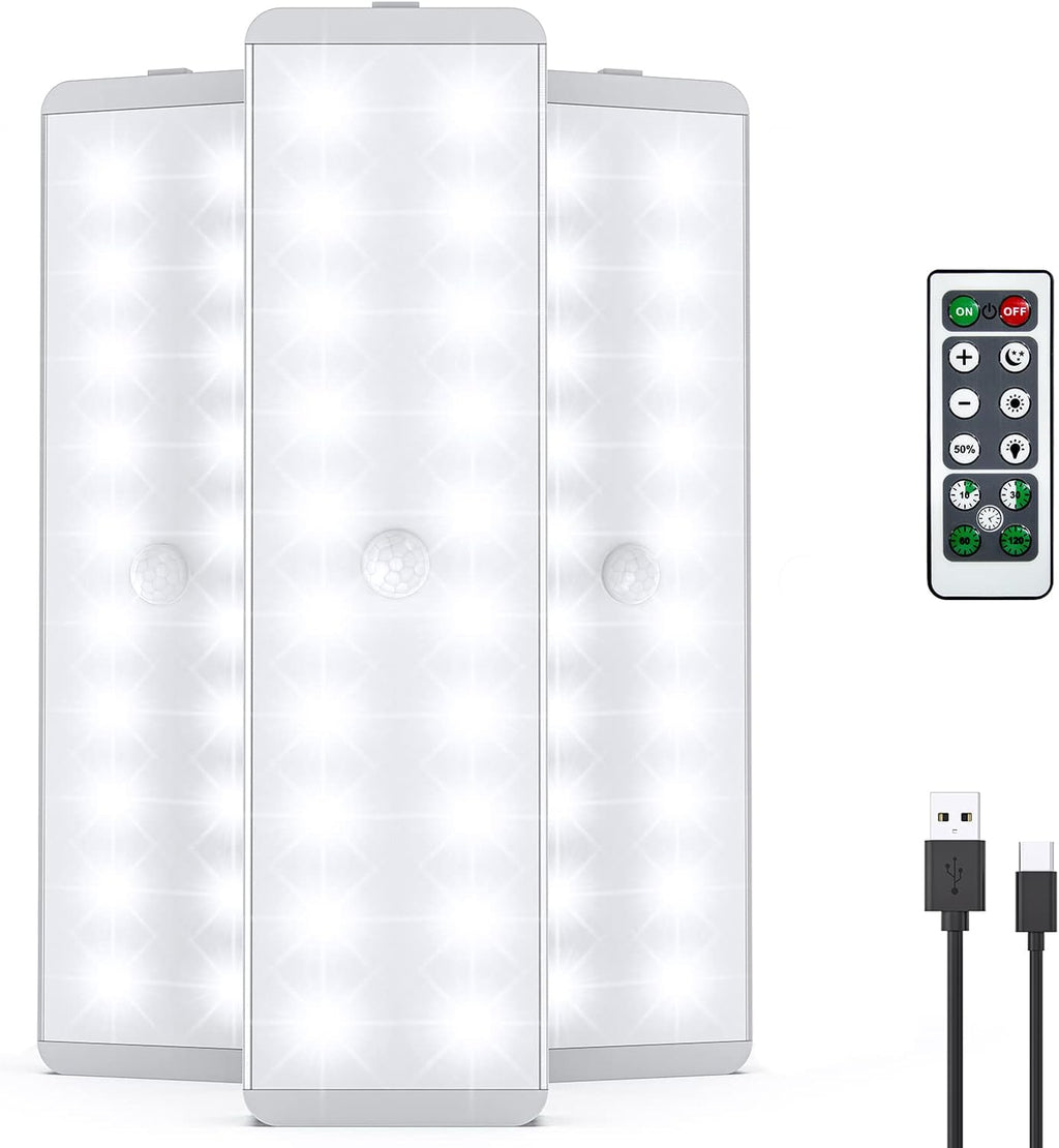 LED Closet Light, 20LEDs Dimmer USB Rechargeable Motion Sensor Light Under Cabinet Lighting, Stick-Anywhere Night Safe Light Bar for Wardrobe,Kitchen-3 Pcs