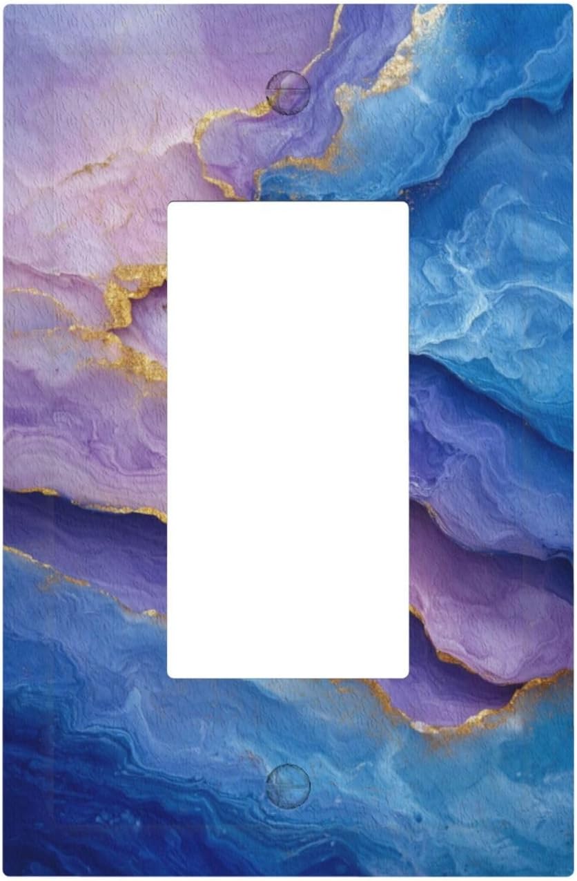 Decorative Outlet Covers Abstract Blue Purple Gold Marble Texture 1 Gang Rocker Light Switch Cover Plate Single Decora Light Switch Covers Wall Plate Faceplate for Bathroon Kitchen Decor