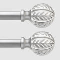 2 Pack Silver Curtain Rods for Windows 48 to 84 inch,1" Adjustable Heavy Duty Window Curtain Rod with Leaf Finials,Rustic Decorative Drapery Rods Set,Size:36-88''