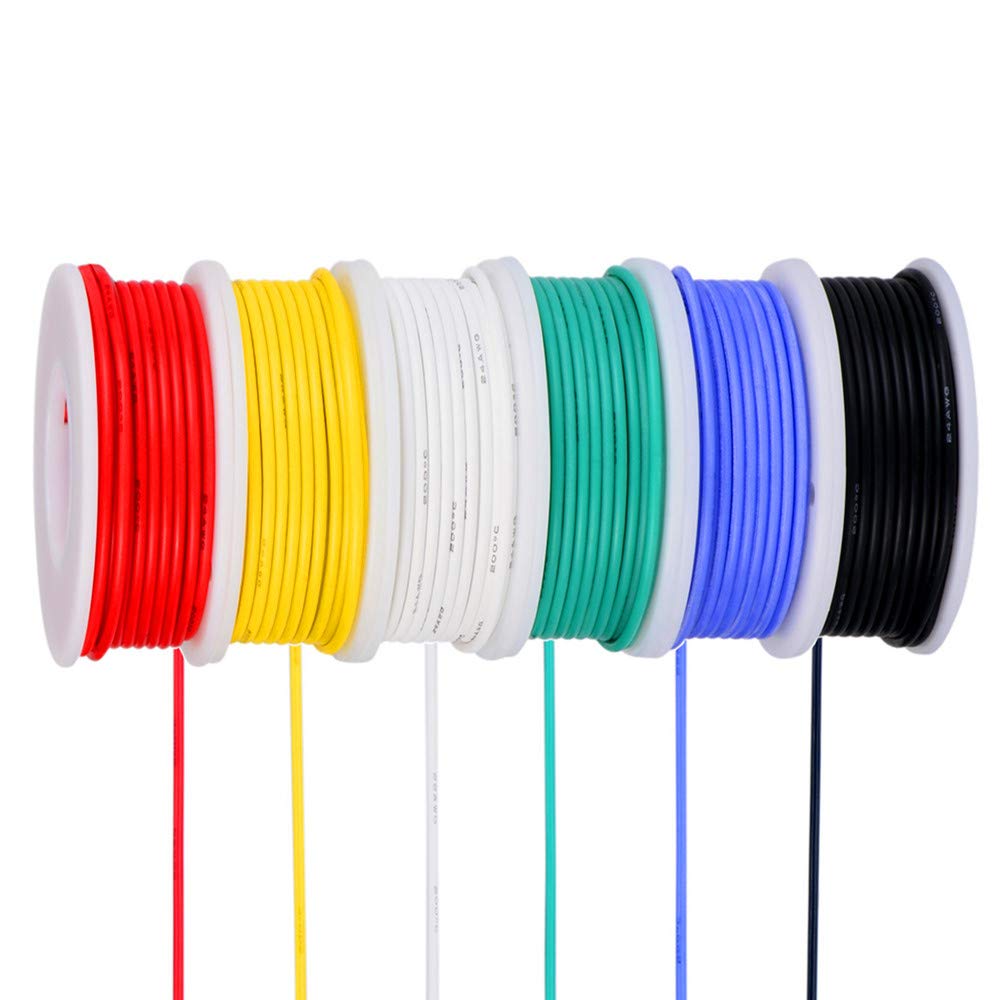 TUOFENG 26awg Wire Flexible Silicone Wire,26 Gauge Tinned Copper Wires Silicone Rubber Insulated (6 Different Colored 33ft / 10m Each)(OD: 1.5 mm) Hook up Wires