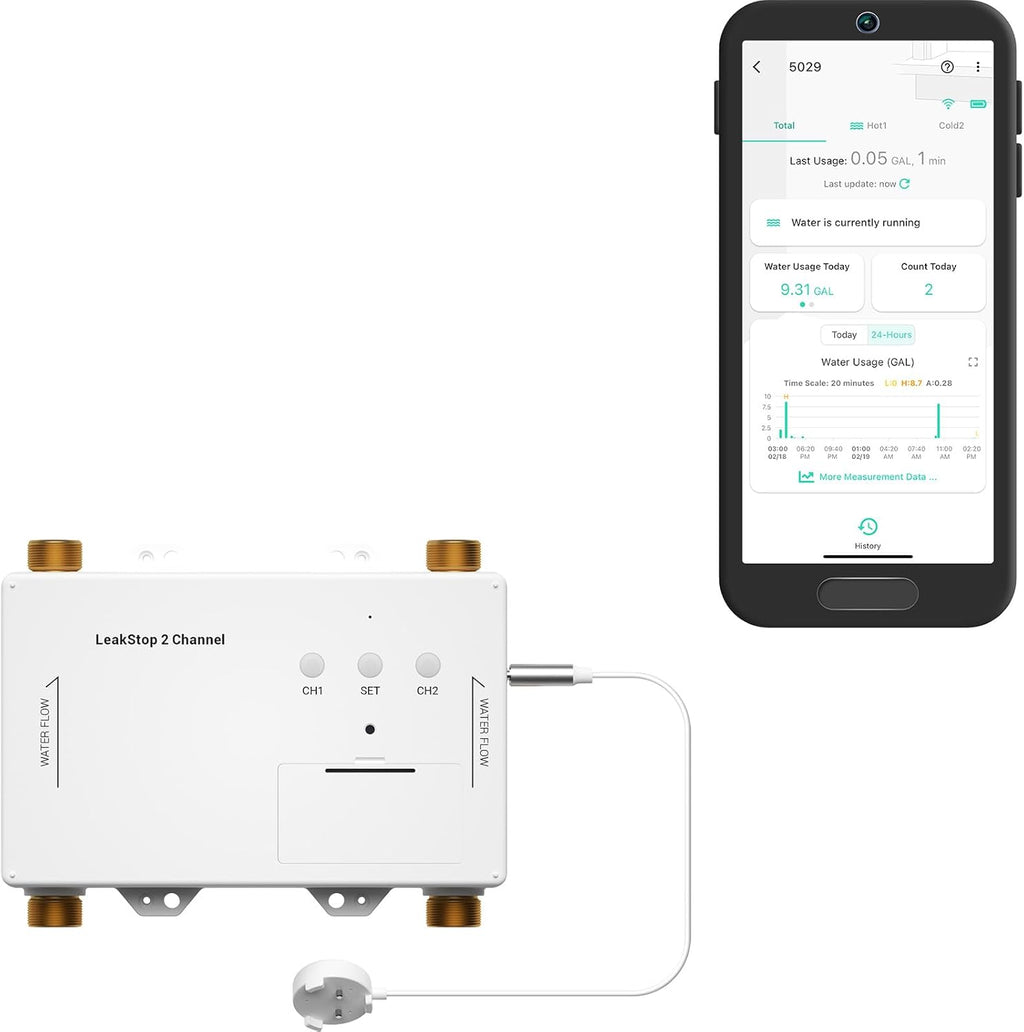 YoLink LeakStop 2-Channel for Sinks/Washing Machine, Dual Auto Shutoff Valves & Leak Detection, Real-Time Monitoring, LoRa Long-Range, 2 AA Up to 5-Year Battery – Hub Required