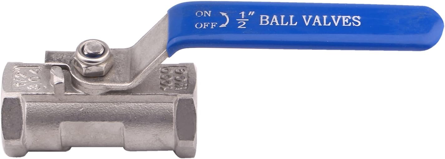 DERNORD Stainless Steel Ball Valve 1PC Type 0.5 Inch NPT Standard Port for Water, Oil, and Gas (Pack of 2)