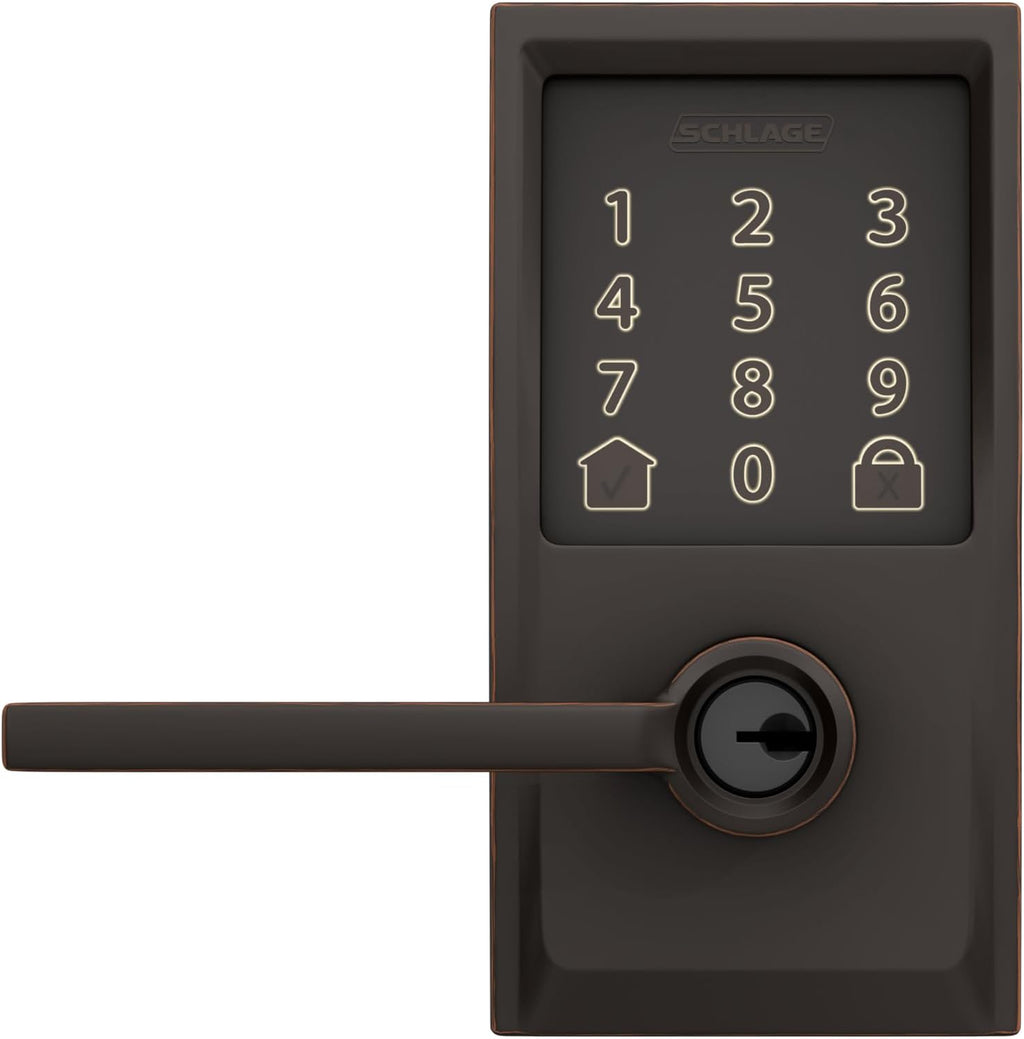 Schlage FE789WBCEN716LAT Encode Century WiFi Latitude Lever Smart Keyless Entry Touchscreen Door Lock, Aged Bronze