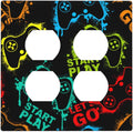 Decorative Outlet Covers Gamepad Theme Graffiti 2 Gang Wall Plate Double Duplex Light Switch Cover Switch Plate Covers Faceplate for Game Room Bedroom Home Decor