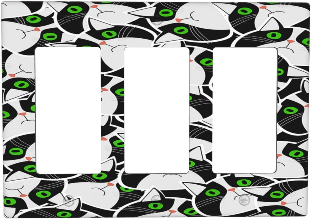 Funny Cat Wacky Kitty Triple Rocker Light Switch Covers 3 Gang Outlet Cover Wall Plates Decorative Switch Plates Electrical GFCI Faceplate Switchplate for Home Decor 4.49 X 6.38 IN