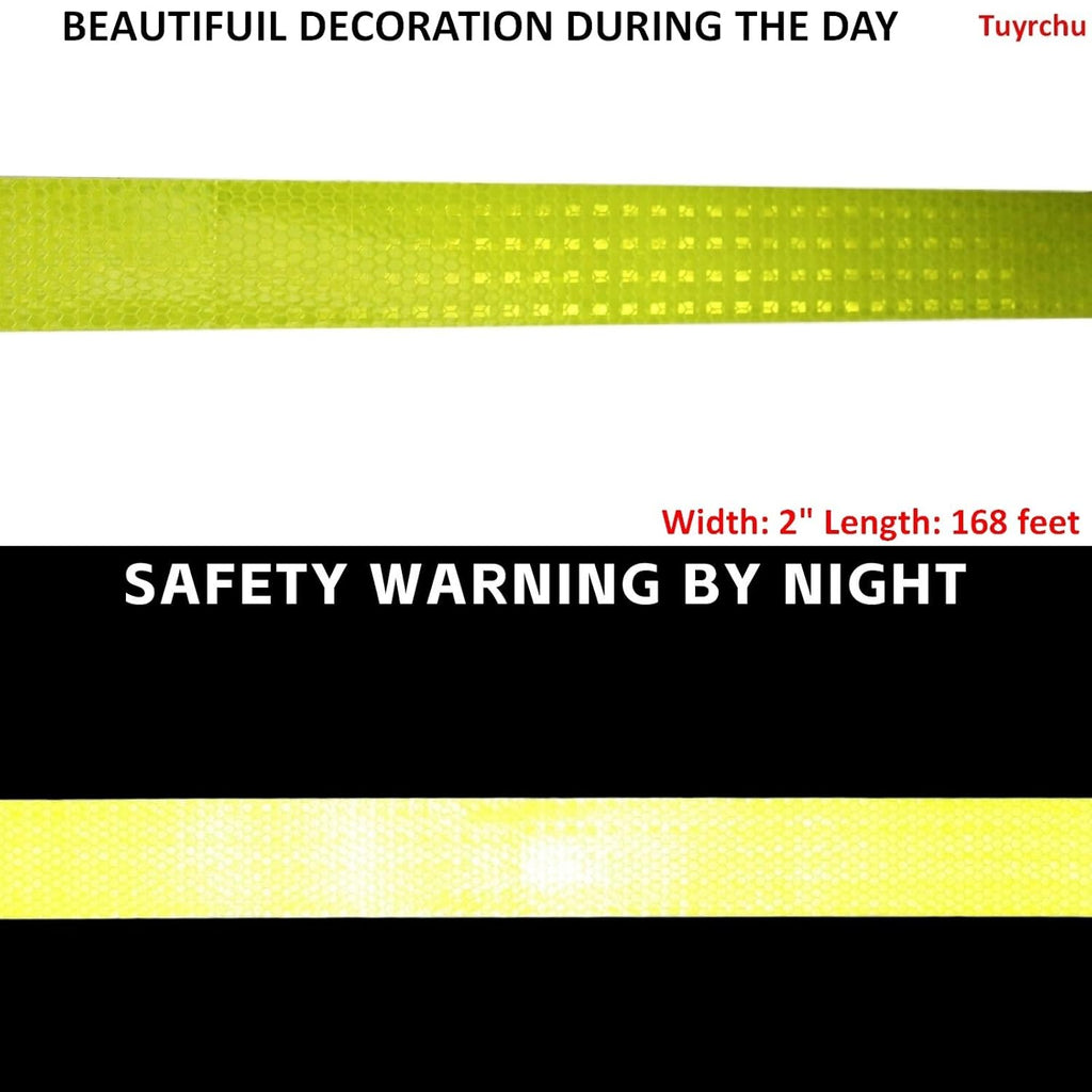 Fluorescent Yellow Reflective Tape Outdoor Waterproof 2 inch Wide, High Visibility Warning Safety Industrial Marking Tape (168 feet)
