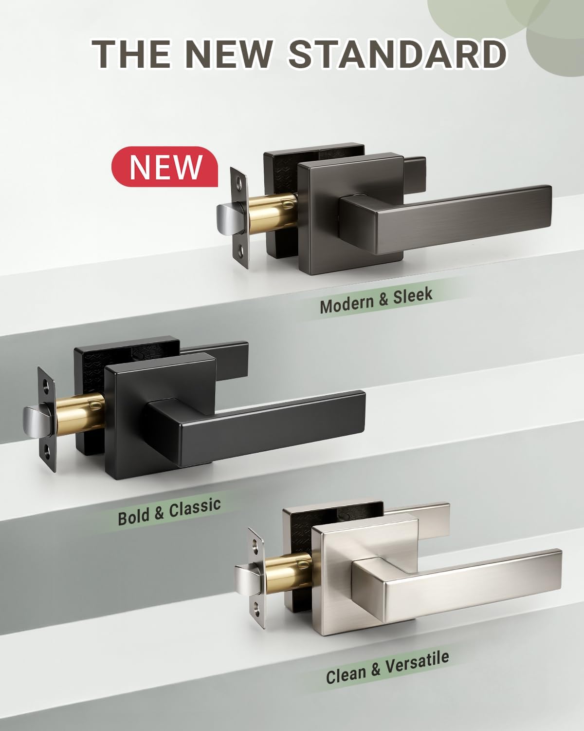 KNOBWELL 6 Pack Door Handles Interior Passage Door Knob for Closet Hallway Gunmetal Black Door Leverset Mordern Doorknob
