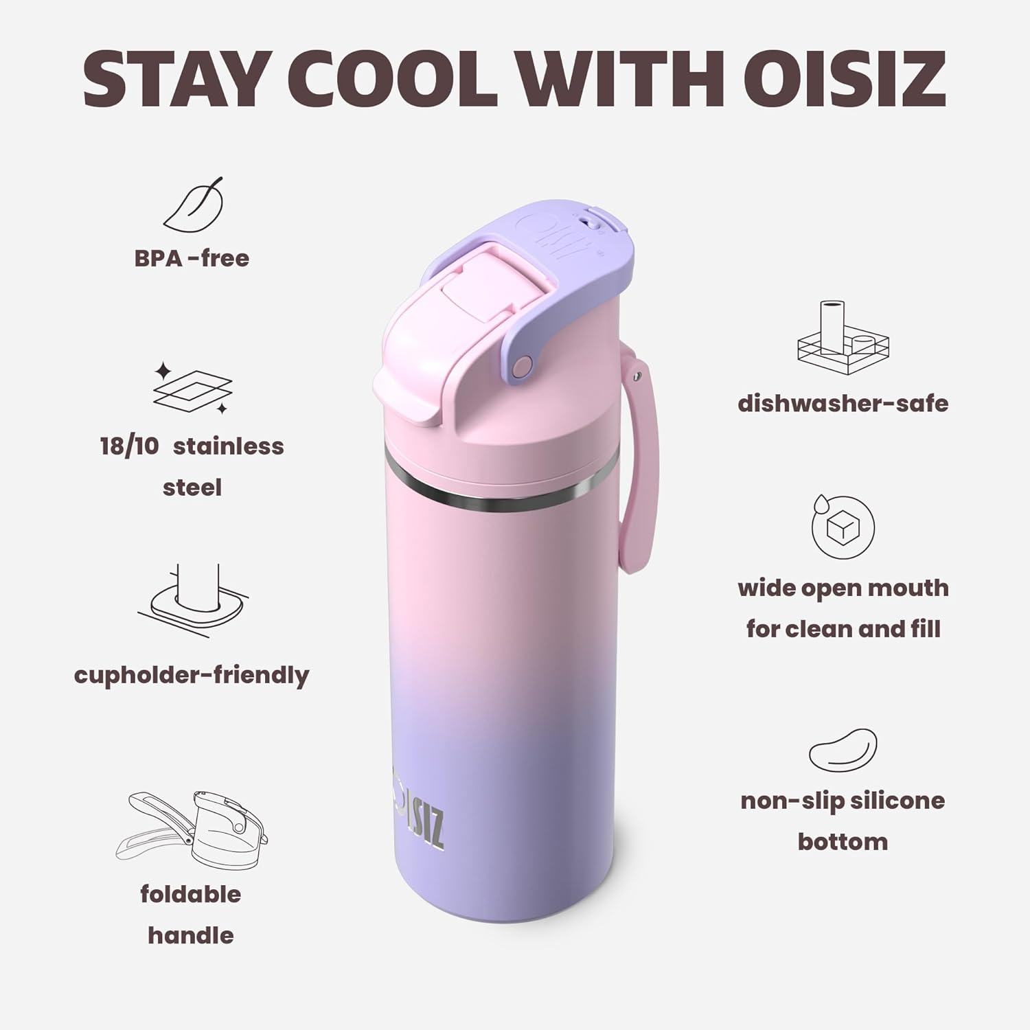 OISIZ Insulated Water Bottle 20 oz with 2 in 1 Spout and Straw Lid,One Click Safety Lock,100% Leakproof,Keep Cold 24H,Vacuum Stainless Steel Water Bottle for School,Travel and Sports,Dishwasher Safe