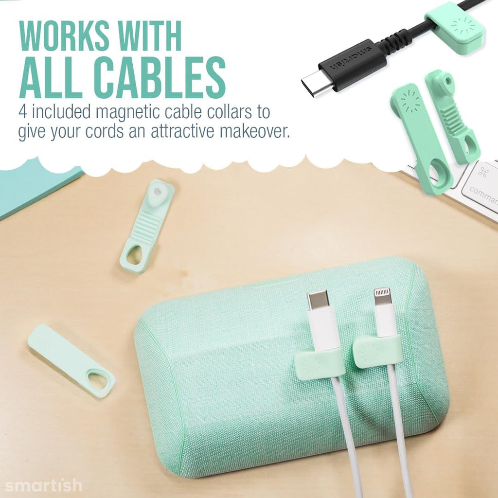 Smartish® Magnetic Cord Holder - Bigger Cable Wrangler Stocking Stuffer Organizer with Magnet Clips for Charger Management on Desktop, Nightstand - Holds 6+ Cables - Teal Me More