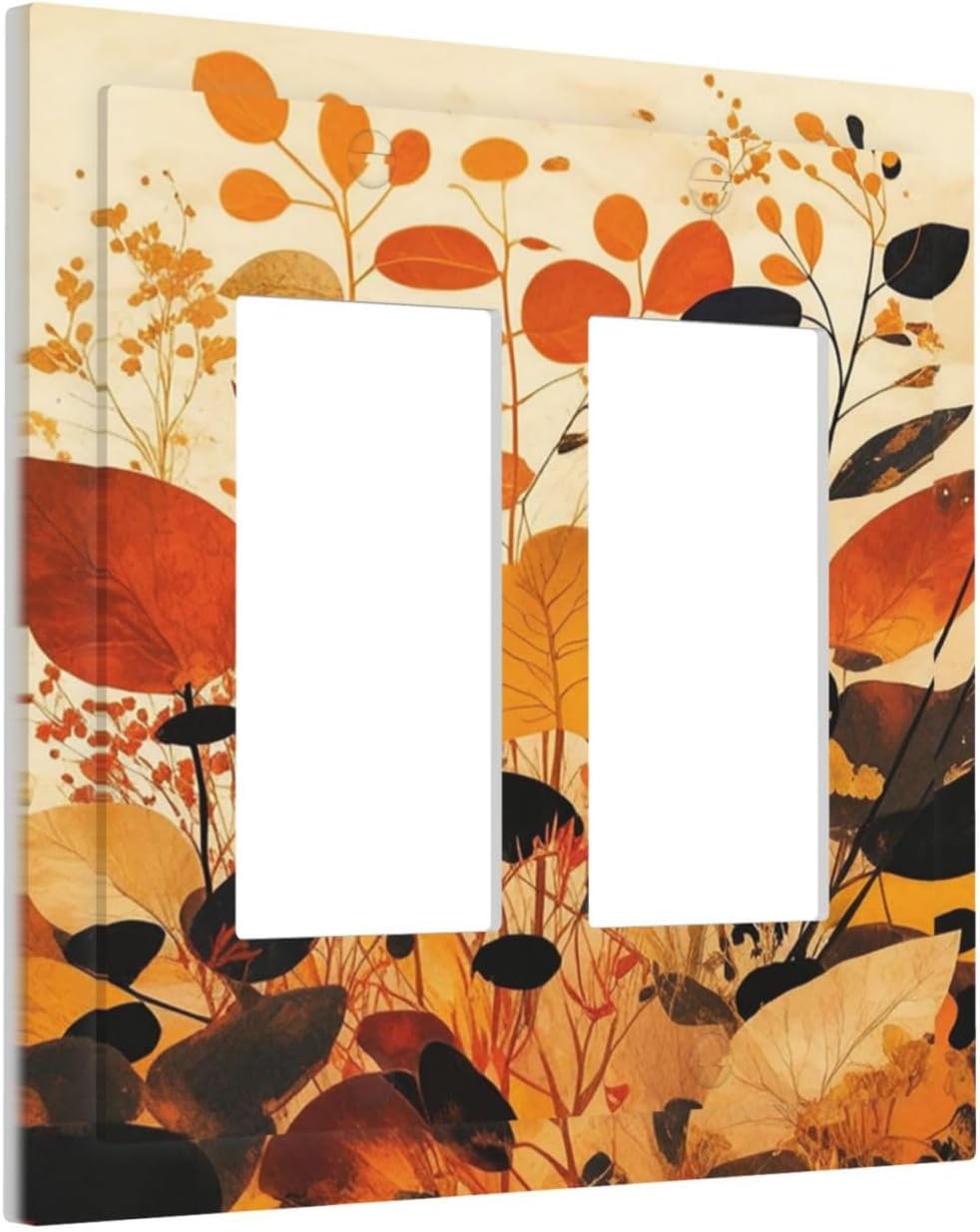 Decorative Outlet Covers Boho Warm Colorful Plant Leaves 2 Gang Double GFCI Rocker Electrical Wall Panels Light Switch Cover Plate for Bedroom living Room Decor