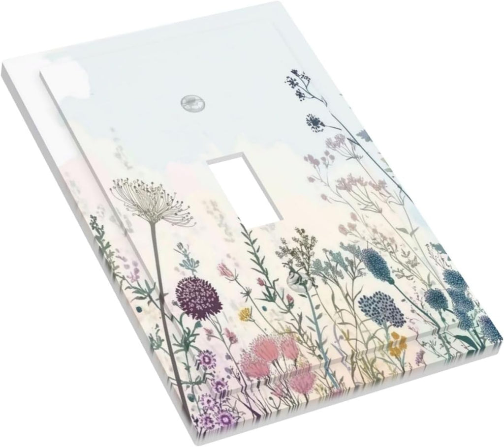 Colorful Wildflower Watercolor Dandelion Floral Decorative Light Switch Cover 1 Gang Single Toggle Device Electrical Faceplate Switchplates Decorator Outlet Wall Plate For Cabin Home Decor