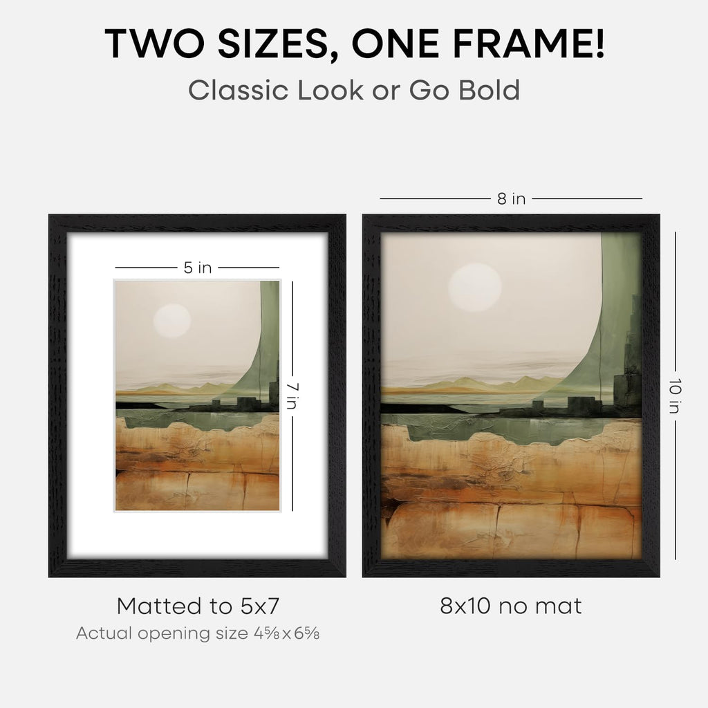 Homeforia 8x10 Picture Frame Black Wood, High End Oak 8 x 10 Wooden Frames with Mat 5 by 7 Print, 8x10 Frame Matted to 5x7 inch Photo, 8by10 Wall or Tabletop Frames, Tempered Glass, Wall Kit, Set of 1