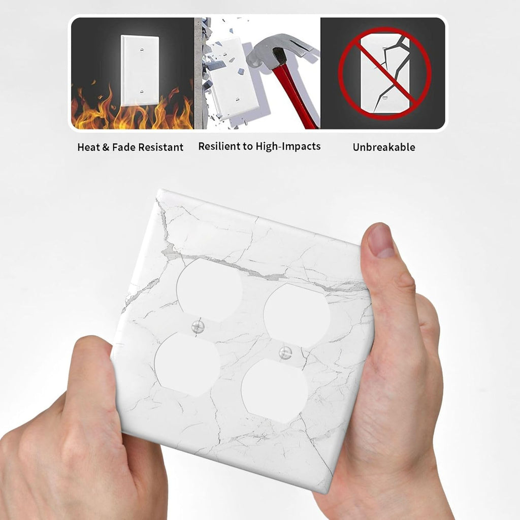 Outlet Covers White Grey Abstract Modern Marble 2 Gang Double Duplex Decorative Light Switch Covers Electrical Wallplates Socket Faceplate for Bathroom Kitchen Decor