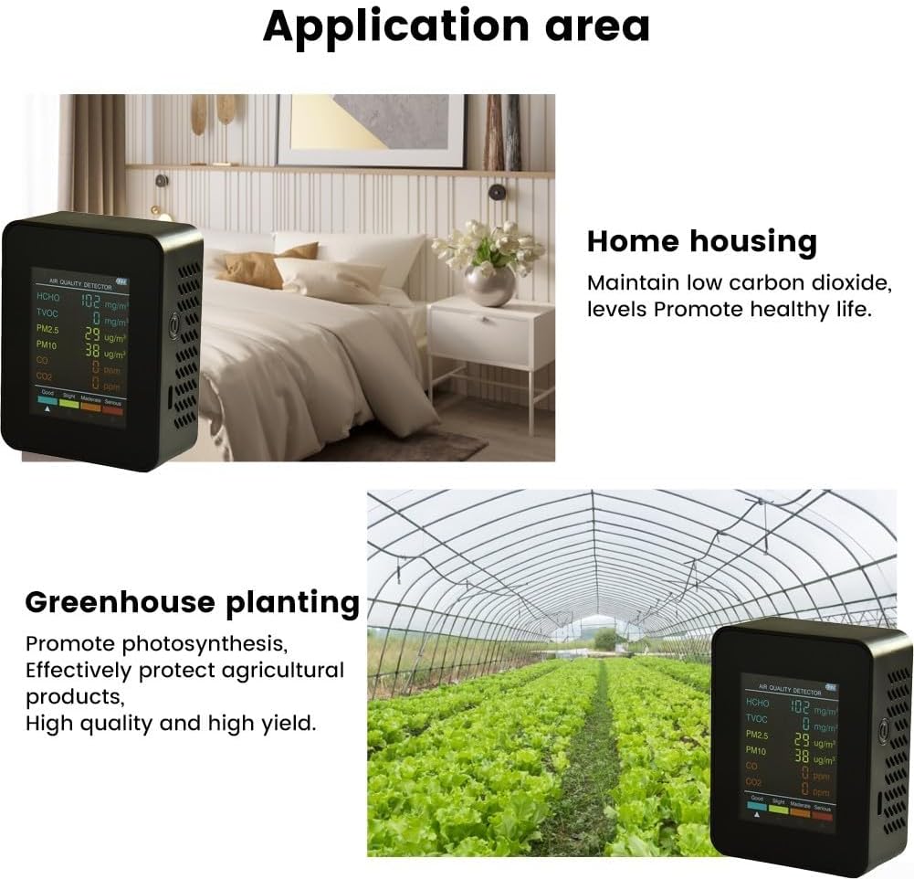6 in 1 Air Quality Monitor PM2.5 PM10 HCHO Formaldehyde Detector Temperature Humidity Meter with Color Display Portable Indoor Air Tester