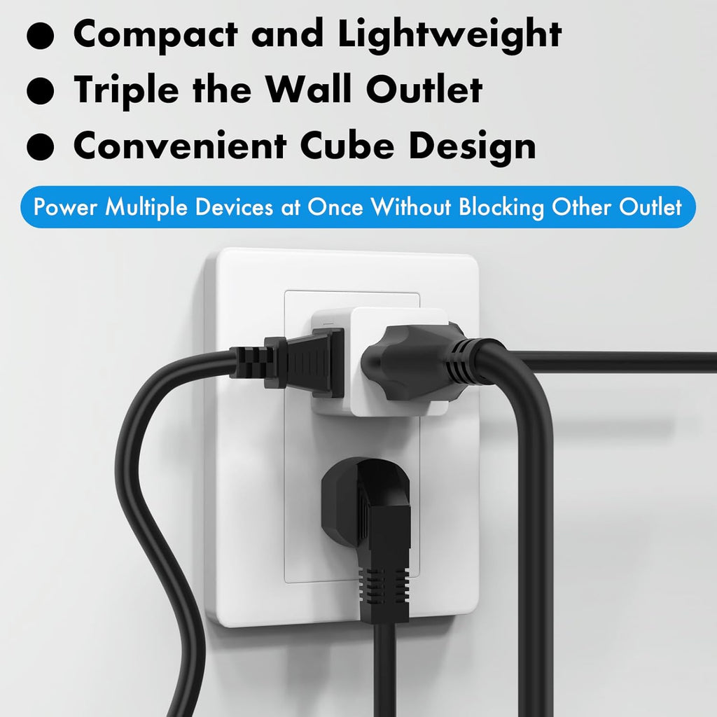 POWERCORDS 3 Power Blocks Outlet Splitter,Grounded Wall Tap, 3-Prong Plug Adapter AC Multi Plug Wall Outlet, Power Splitter, Cruise Essentials, for Home Office School Dorm, UL Listed,Assorted Color