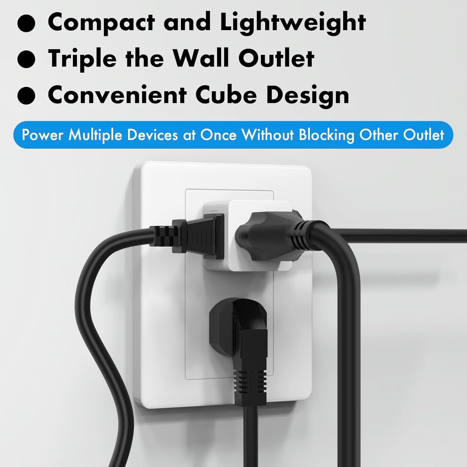 POWERCORDS 3 Power Blocks Outlet Splitter,Grounded Wall Tap, 3-Prong Plug Adapter AC Multi Plug Wall Outlet, Power Splitter, Cruise Essentials, for Home Office School Dorm, UL Listed,Assorted Color