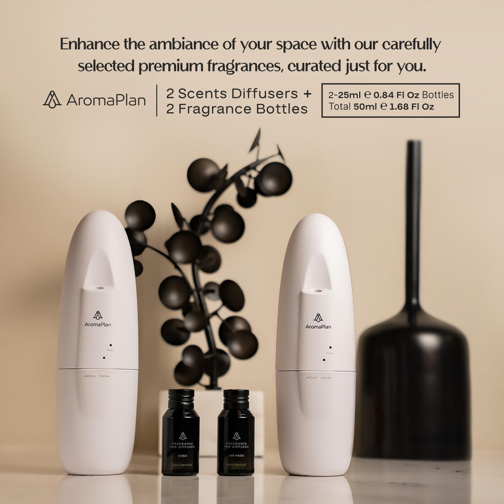 AromaPlan 5 Star Collection Plug in Waterless Diffuser (2 Fragrances Included)-Cold Air & Waterless Diffusers for Home & Office- Silent Wall Diffuser Plug in (2 Devices +2 Scents)