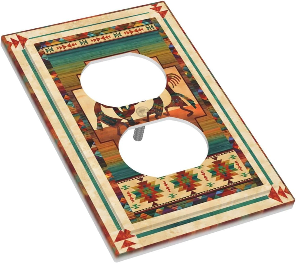 Decorative Outlet Covers Native American African Afro 1 Gang Duplex Light Switch Cover Plate Unique Wall Plate Electrical Switch Plate Covers for Home Bedroom Decor（2 Pack）