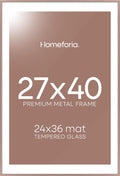 Homeforia 27x40 inch Poster Frame Mocha, High End Metal 27 x 40 Large Movie Picture Frames with Mat 24 by 36 in Photo, 27x40 Thin Frame Matted to 24x36, 40x27 Frame, Tempered Glass, Wall Kit, Set of 1