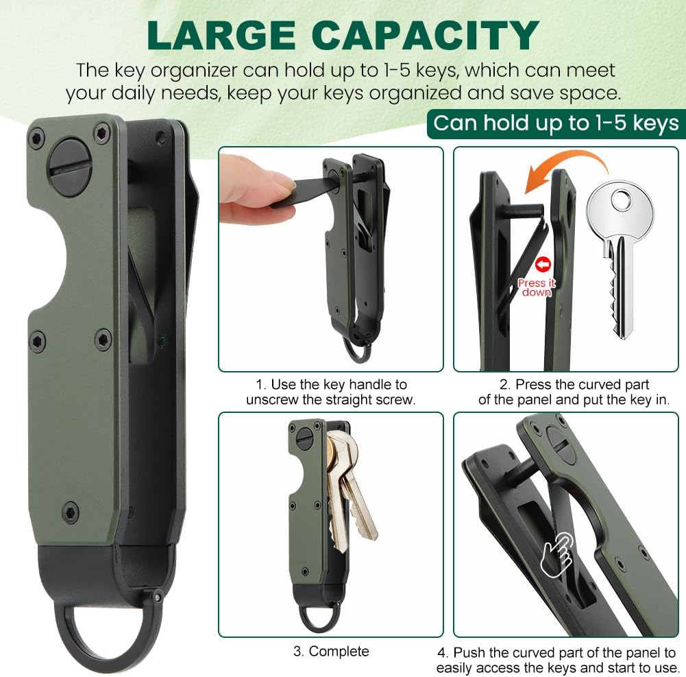 Key Organizer With Key Handle,Compact Met-allic Key Holder,Met-allic Key Organizer,Smart Keychain Secures 1-5 Keys