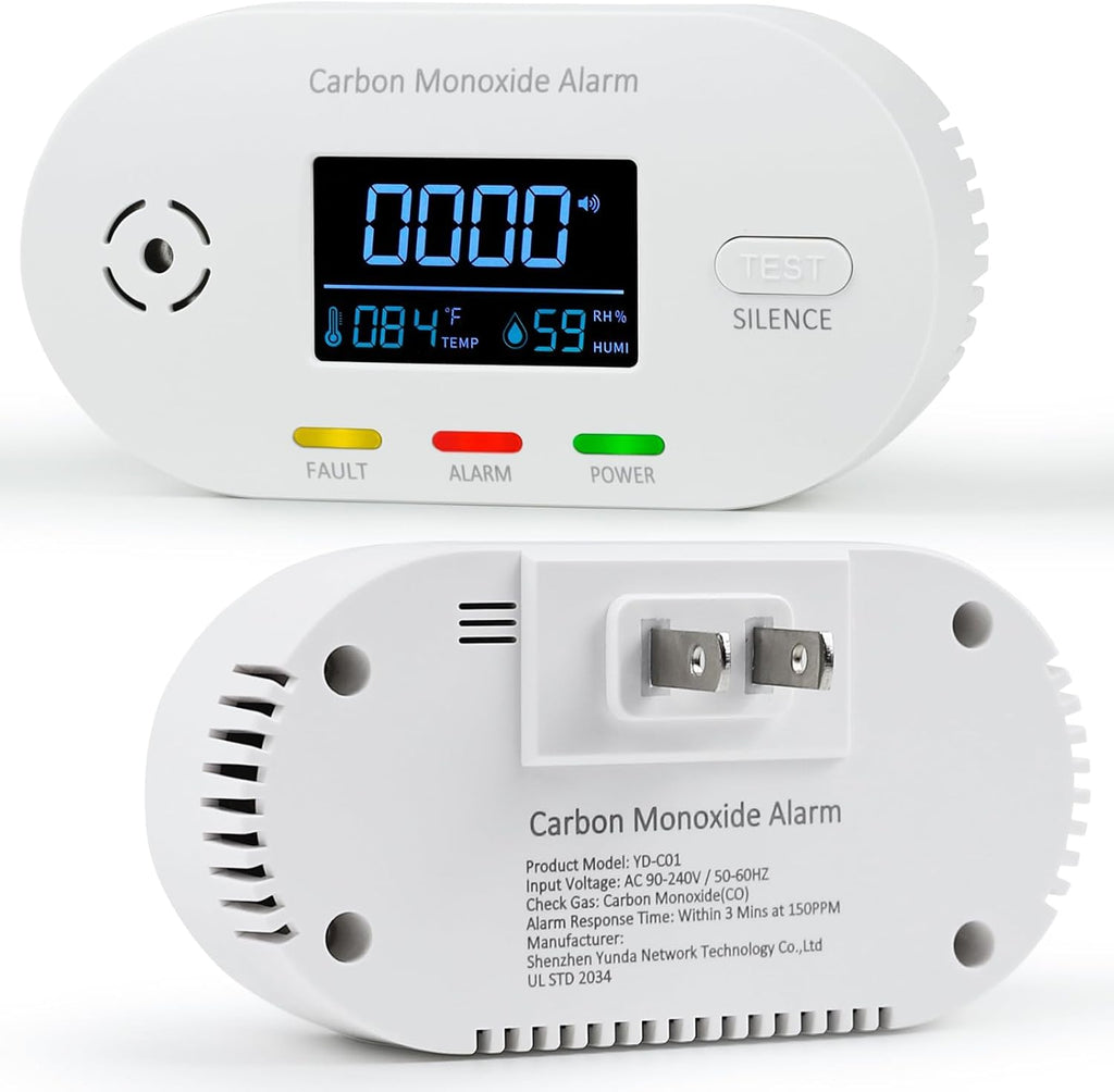 Carbon Monoxide Detectors,Plug in Carbon Monoxide Detector with CO Alarm Monitor Temperature Humidity Sensor,3-in-1 CO Detector with LCD Display for Home/Kitchen/Hotel/Bedroom (White)