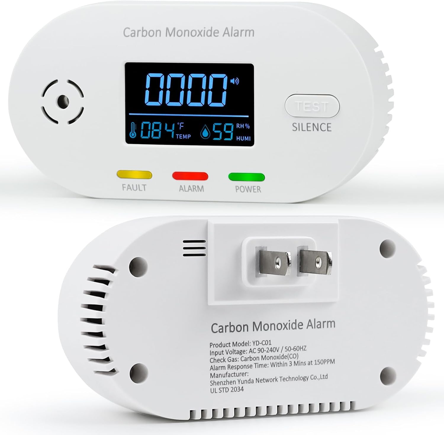 Carbon Monoxide Detectors,Plug in Carbon Monoxide Detector with CO Alarm Monitor Temperature Humidity Sensor,3-in-1 CO Detector with LCD Display for Home/Kitchen/Hotel/Bedroom (White)