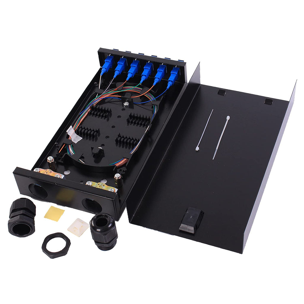 SC SM 6Port Box +Cables Wall Mount Fiber Enclosure with Splicing Module and Loaded 6 Port SC-UPC Singlemode LGX Panel