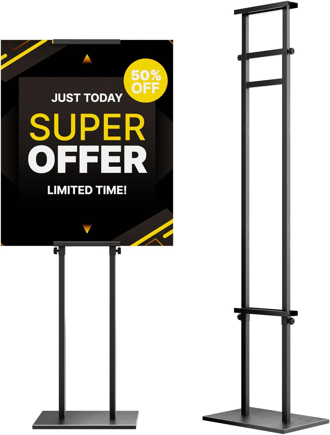 Display Stand Sign Holder,Heavy Duty Adjustable Pedestal Sign Stand Up to 75 inch,Double-Sided for Board & Foam Sign,Sign Stand with Base,Fit Wedding,Restaurant or Business(Poster not Included)