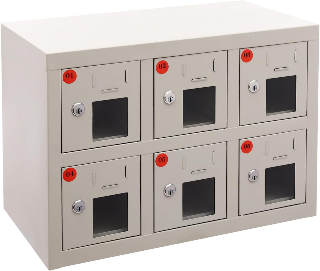 6 Door Cell Phone Locker with Charging Station, Rechargeable Mobile Device Phones Storage Cabinet with Anti-Interlocking Lock for Office Classroom Hotel (6 Slots)