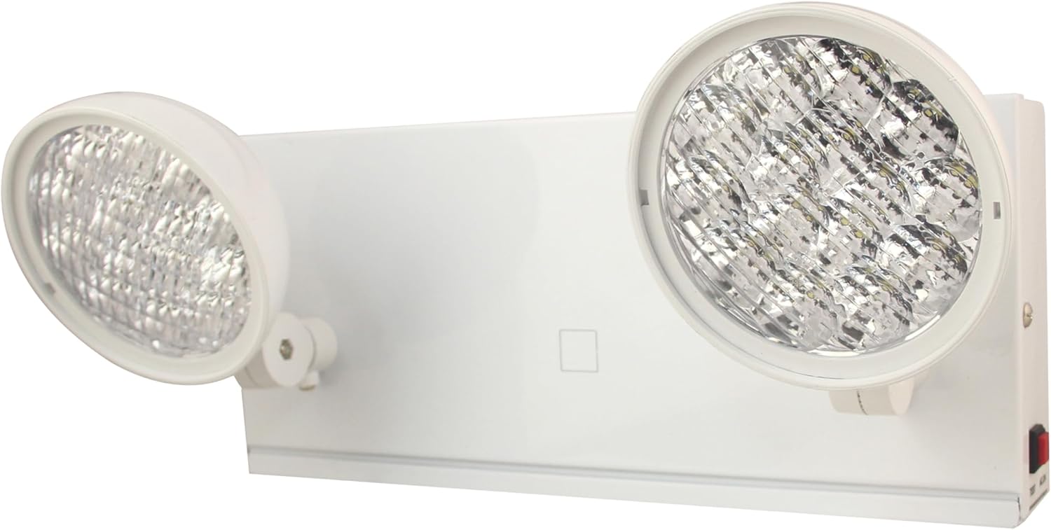 TANLUX New York City Approved Emergency Light, Emergency Lights with Battery Backup, White Steel Housing, AC 120/277V, Two Heads On Front Shell