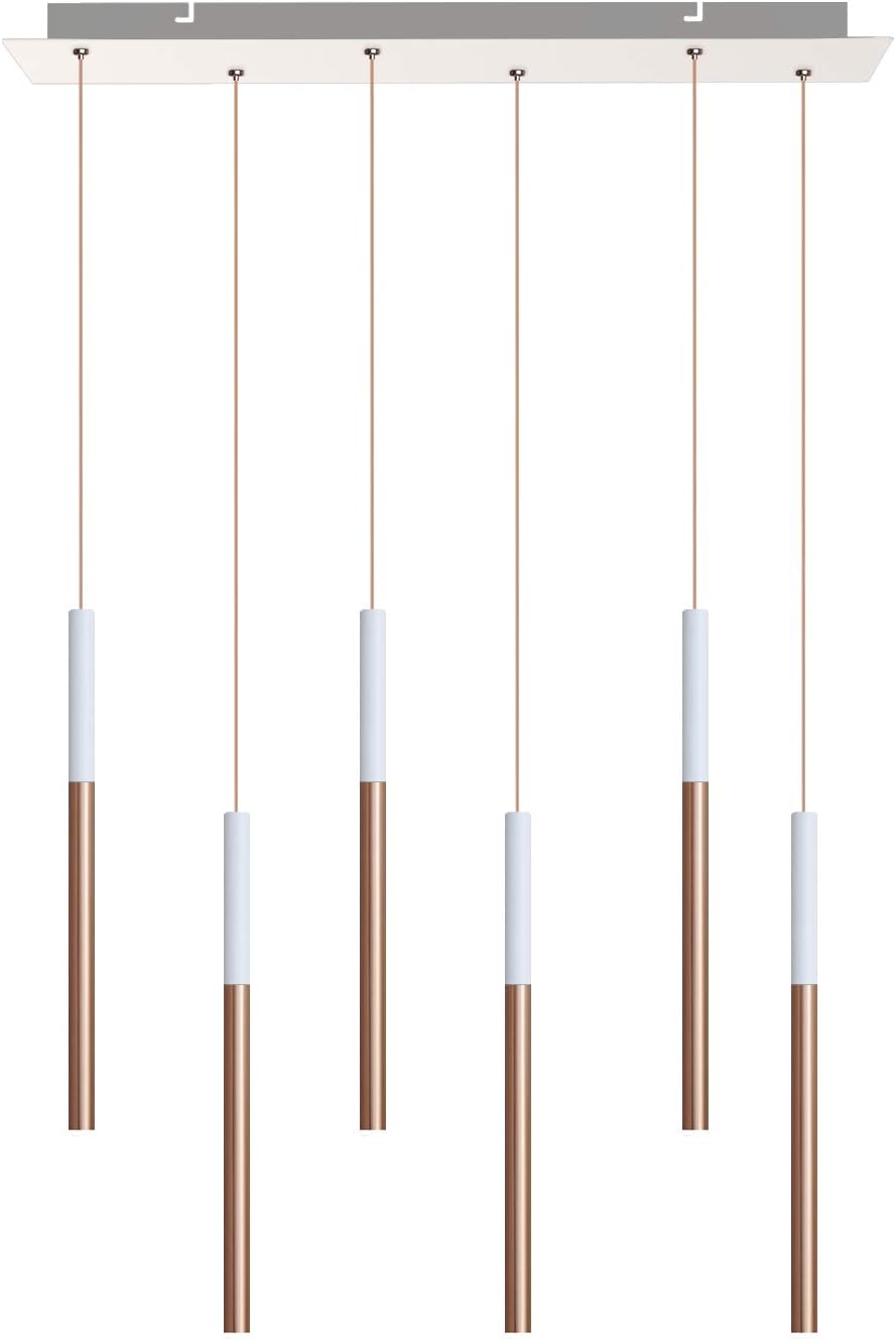 ALTAIR 6 Mini Pendant Lighting White-Copper - LED Hanging Light Fixture for Kitchen Island, Bar, Foyer - Cluster Pendants - Dimmable, Adjustable Wire, Lamp Bulb Included