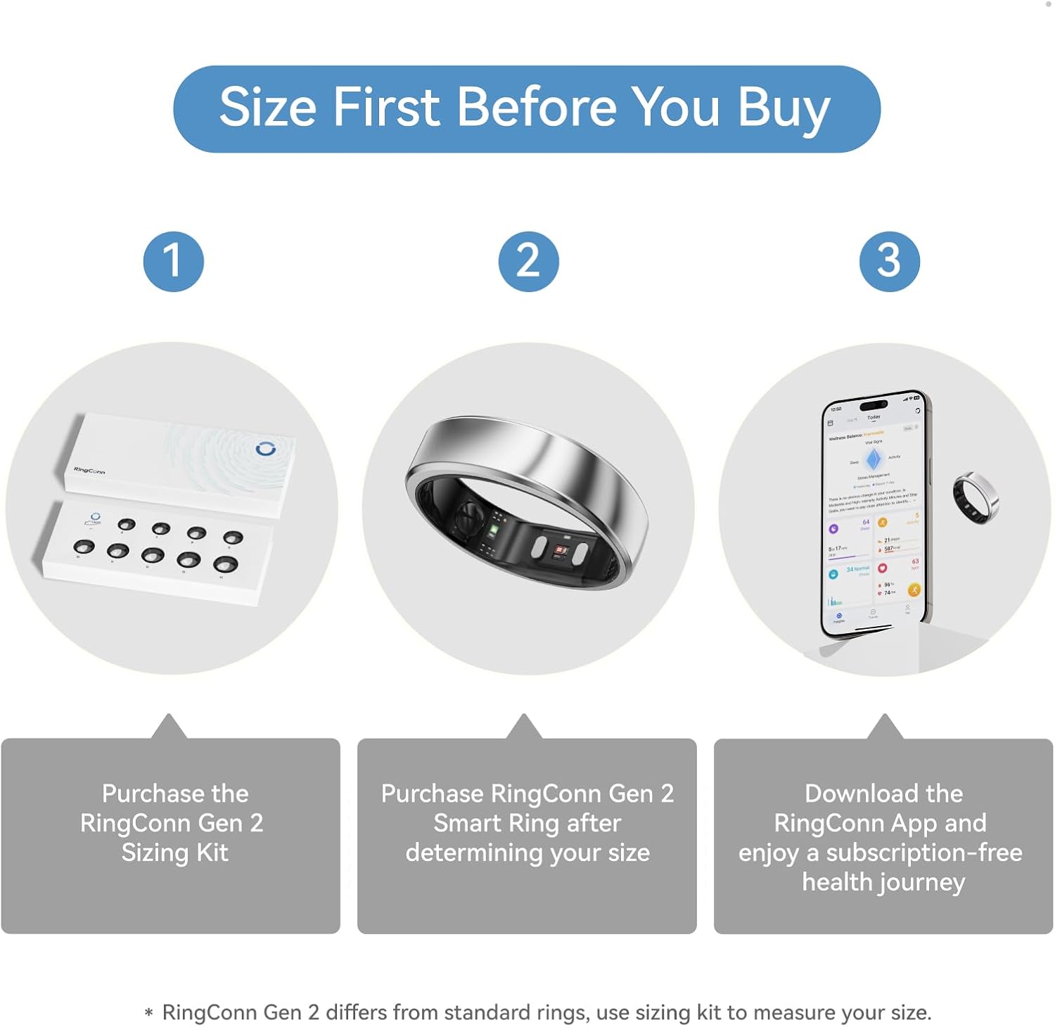 RingConn Gen 2, World’s First Smart Ring with Sleep Apnea Monitoring, No APP Subscription, 12-Day Battery Life, Stress/Heart Rate/Women's Health Tracker, Android & iOS Compatible (Silver, Size 9)