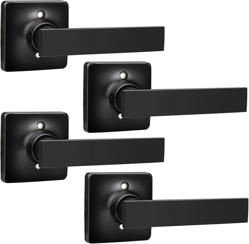 GOBEKOR 4 Pack Single Dummy Door Levers Matte Black Handles for Closet Half Dummy Levers Square Door Handle Pulls