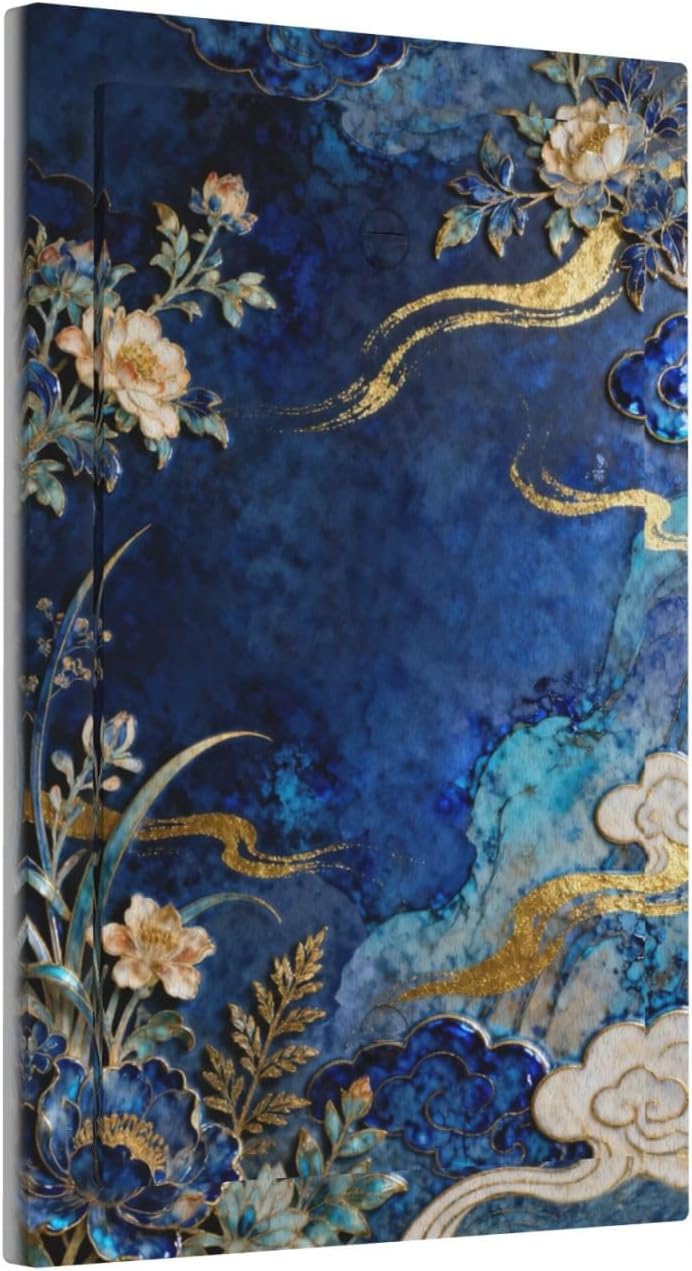 Decorative Light Switch Cover Plate Blue White Flower Gold Line Cloud 1 Gang No Device Single Blank Outlet Covers Wall Plates for Electrical Outlets Faceplate for Bedroom Home Decor