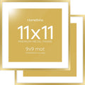 Homeforia 11x11 Picture Frame Gold, High End Metal 11 by 11 Square Frames with Mat 9 x 9 Photo, 11by11 Thin Poster Frame Matted to 9x9 inch Art, Wall Hanging Frames, Tempered Glass, Wall Kit, Set of 2