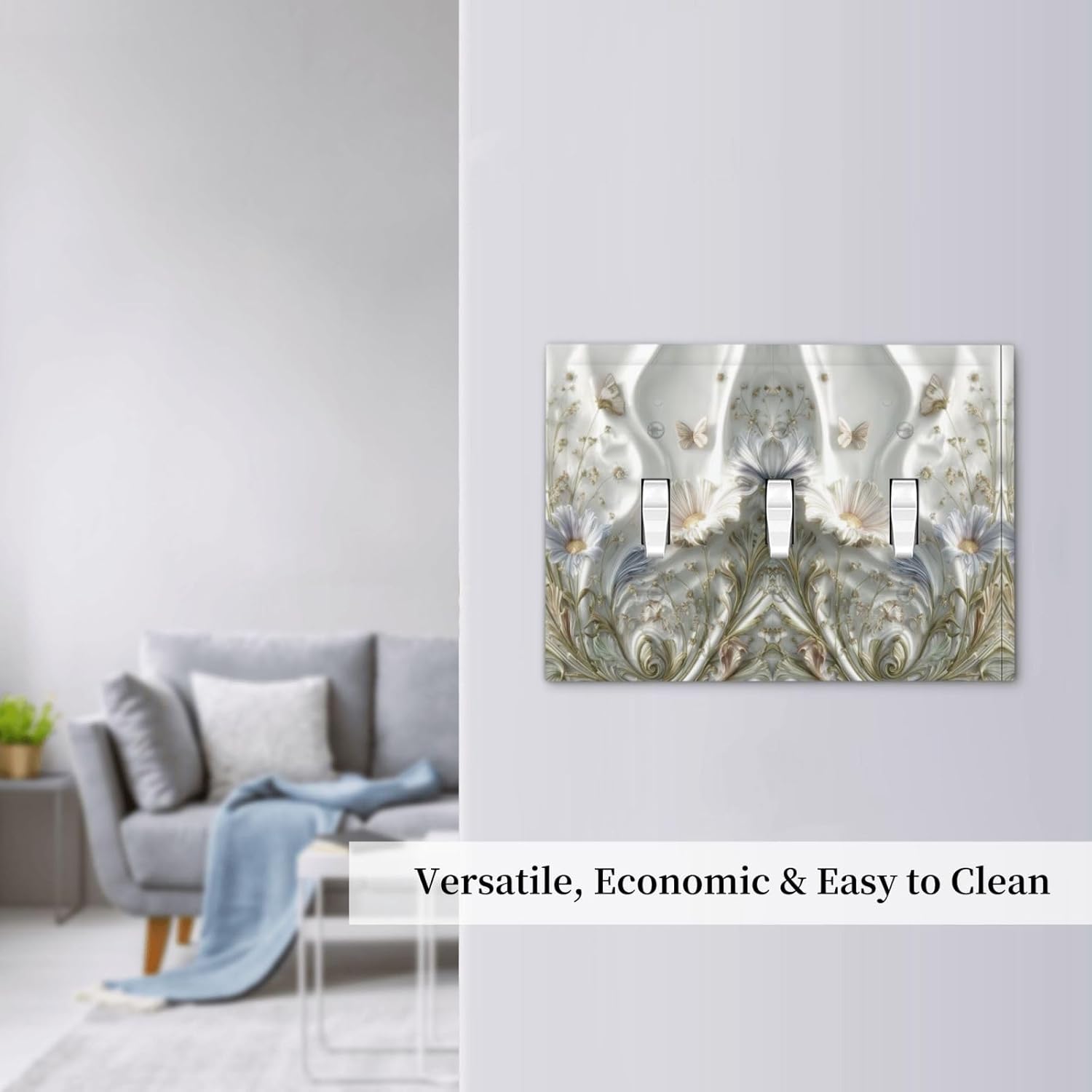 Artistic Flower Floral Plant 3 Gang Triple Toggle Decorative Light Switch Covers Electrical Faceplate Switch Plates for Bathroom Kitchen Home