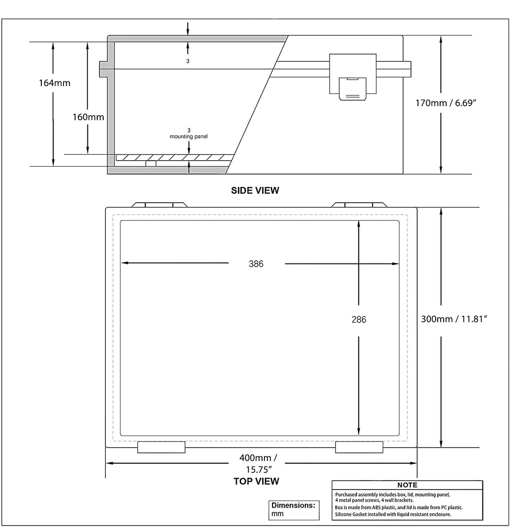 Co. ABS 11.81" x 15.7" x 6.7" Waterproof IP67 Hinged Electronics Distribution Box with Mounting Plate and Wall Brackets