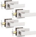 KNOBWELL 4 Pack Brushed Nickel Interior Door Handle, Heavy Duty Square Door Handle Set Passage Door Levers for Closet Hallway(No Lock)