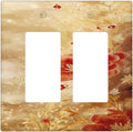 Decorative Outlet Covers Golden Leaf Red Peony Flowers Floral 2 Gang Wall Plate Double Rocker Two Switch Wall Cover Plate Jumbo Dual GFCI Faceplate for Bedroom Decor