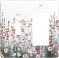 Colorful Flowers Pink Floral Watercolor Plant Outlet Covers 1 Toggle 1 Rocker Combination Decorative Wall Plate Electrical Switch Plates Light Switch Cover Plate for Bed Room Living Room Decor