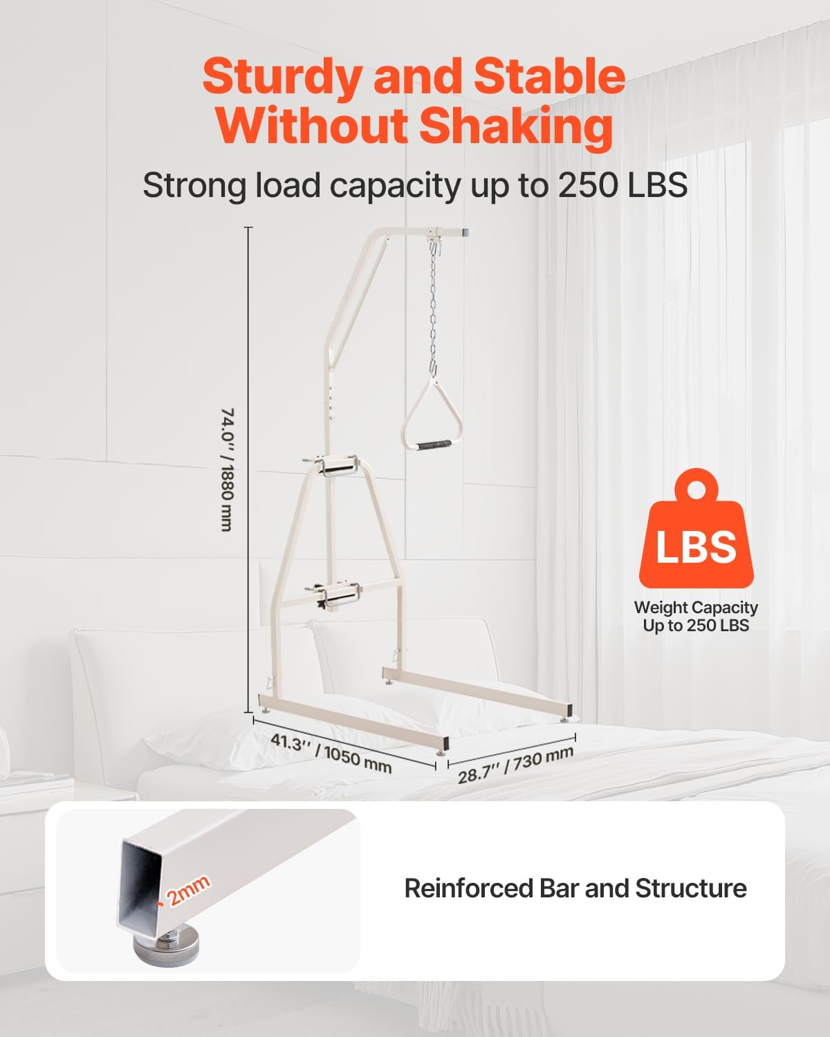 VEVOR Trapeze Bar for Bed Mobility, Bed Trapeze with Clamps and Floor Stand, 250LBS Weight Capacity Pull Up Assist for Elderly, Patients & Disabled, Suitable for Home Care, Hospital, Nursing Home