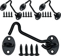 4-Pack 4Inch Door Lock Gate Latch Premium Stainless Steel Hook and Eye Gate Latch Cabin Hook with 16pcs Screws, Black