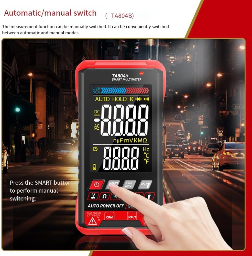 TA804B Smart Digital Multimeter with Large VA Color Screen, True RMS, NCV Detection, Live Wire Identification for Home, Industrial, Electrical Testing