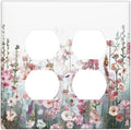 Colorful Flowers Pink Floral Watercolor Plant Outlet Covers 2 Gang Double Duplex Decorative Light Switch Covers Electrical Wallplates Socket Faceplate for Bed Room Living Room Decor