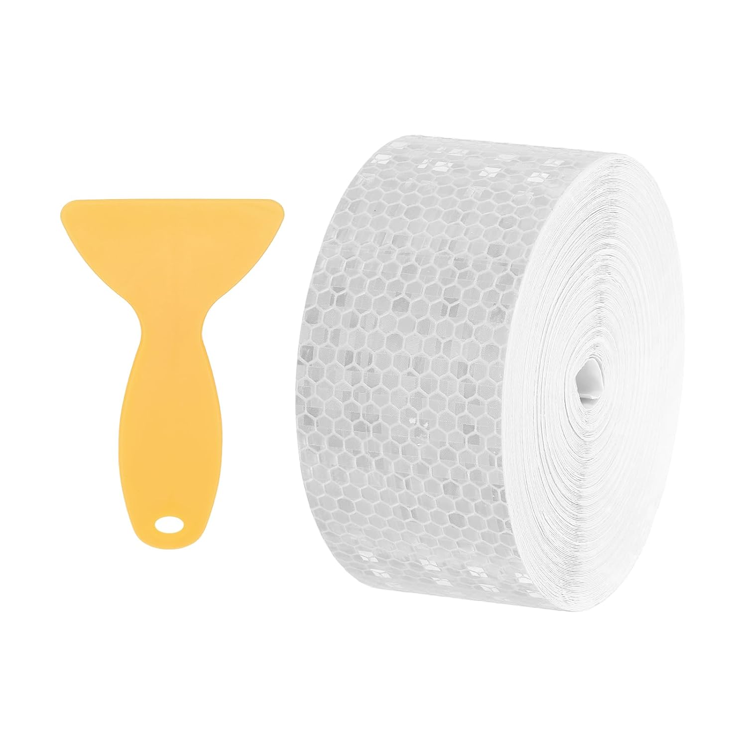 PATIKIL 2 Inch x 82 ft Reflective Tape, 1 Roll Waterproof Self Adhesive High Visibility Caution Warning Safety Tape Reflector with Scraper for Trucks Trailers Cars, White