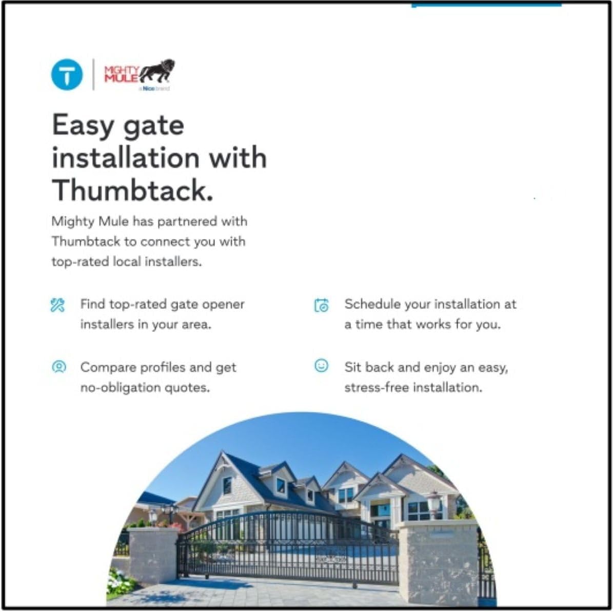 Mighty Mule Gate Opener, Solar and Smart Ready, Heavy Duty Automatic Gate Opener, Gates up to 18ft or 850lb Per Gate Leaf, Dual Gate Opener, Upgraded, MM572W-A