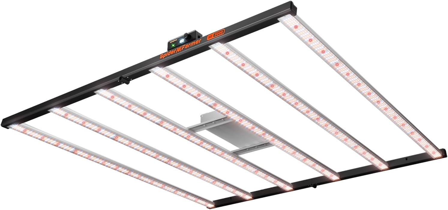 Spider Farmer SE7000 730W LED Grow Lights, Samsung LM301H EVO Diodes, 2025 Upgraded Remote App Control, 5x5ft Coverage Dimmable Daisy Chain Commercial Bar Style LED Growing Lamp, Vertical Farming