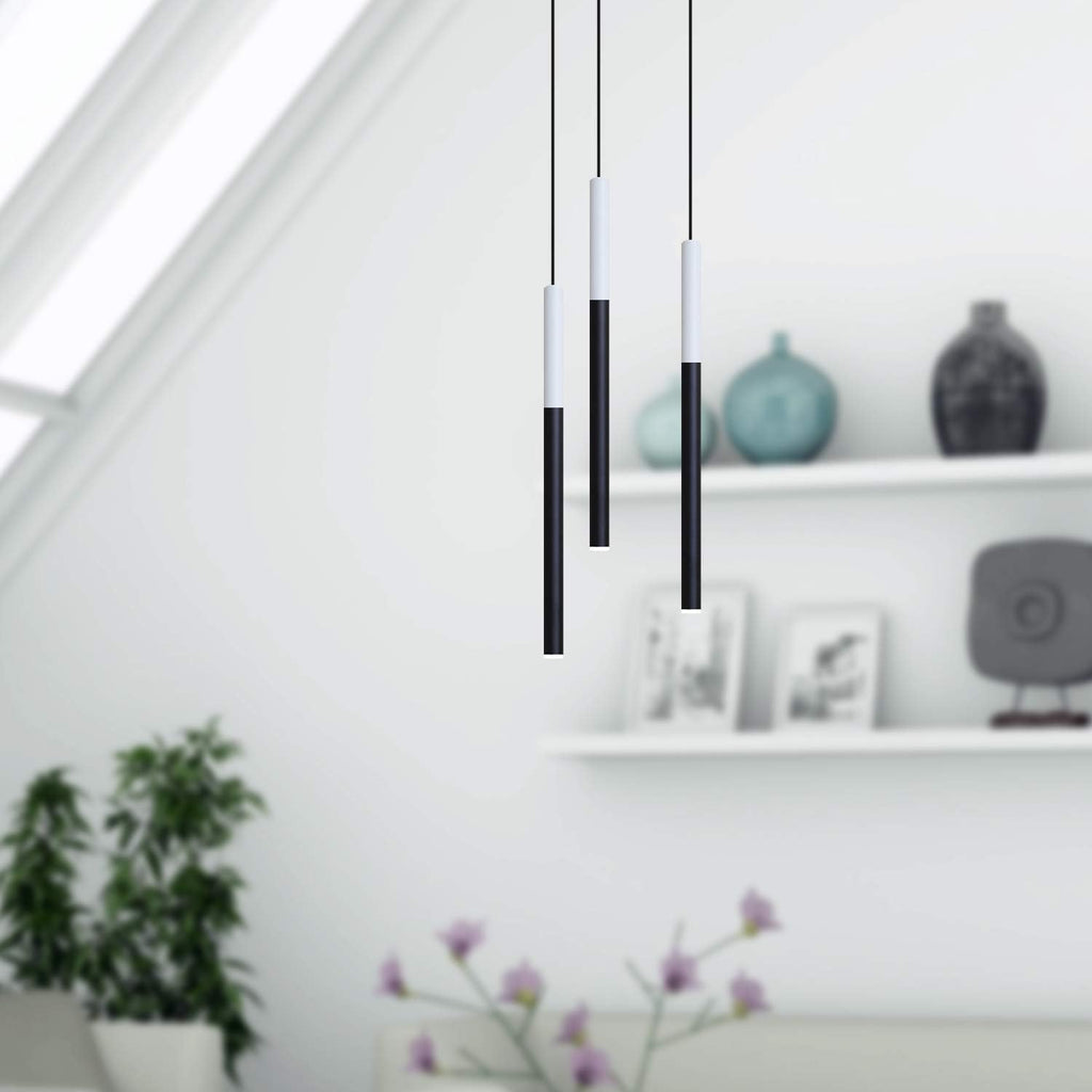 ALTAIR 3 Mini Pendant Lighting White-Black - LED Hanging Light Fixture for Kitchen Island, Bar, Foyer - Cluster Pendants - Dimmable, Adjustable Wire, Lamp Bulb Included